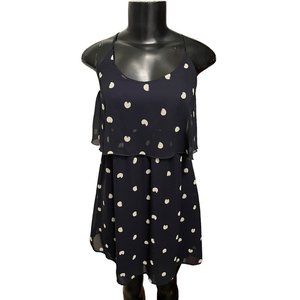 Small Dee Elle Nordstrom Polka Dot Ruffle LIned Spaghetti Strap‎ Dress Navy Blue